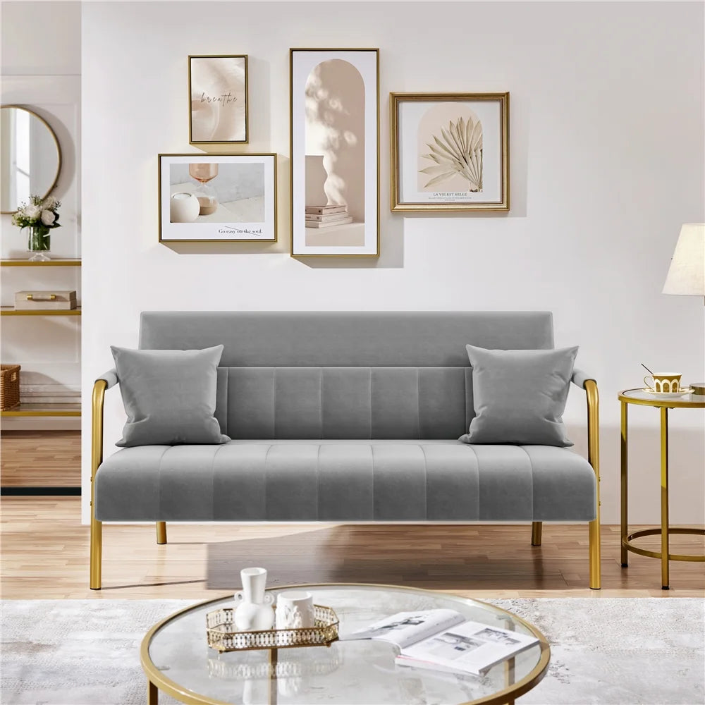 Light Gray Upholstered Sofa Couch with 2 Pillows G7832