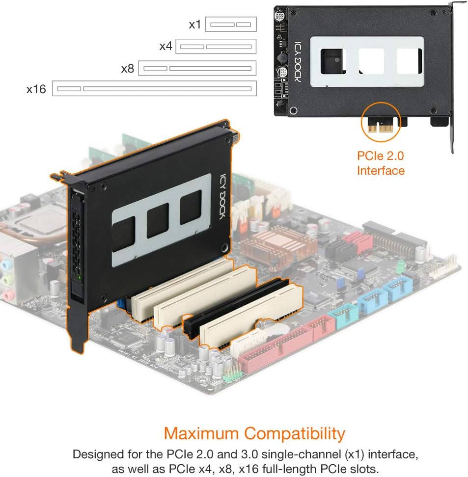 2.5" SATA SSD/HDD to PCIe 2.0 x1 Hot-Swap Mobile Rack for PCIe Expansion Slots, Pack of 2 A3066