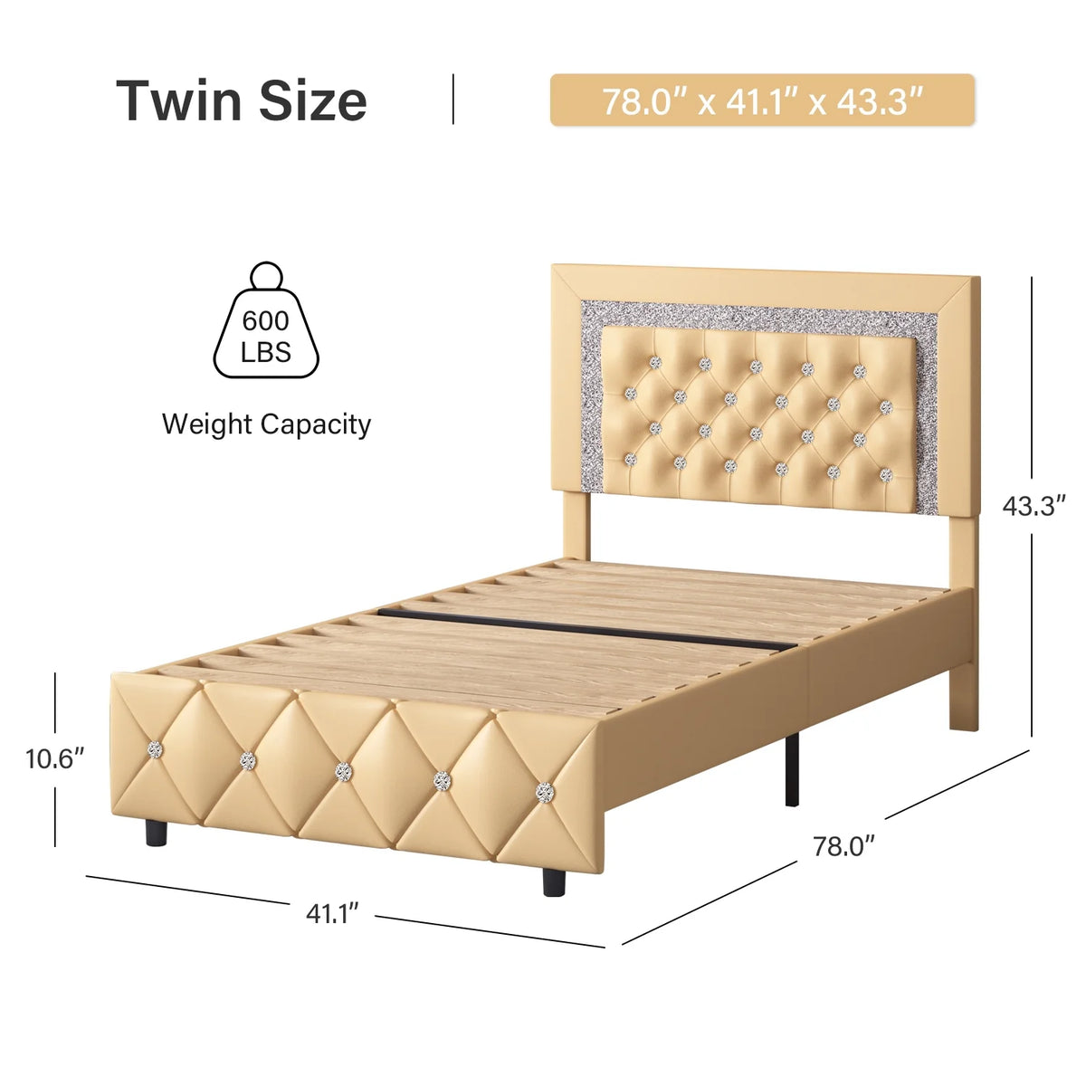 Black Twin Size Upholstered Platform Bed Frame with Headboard G38200