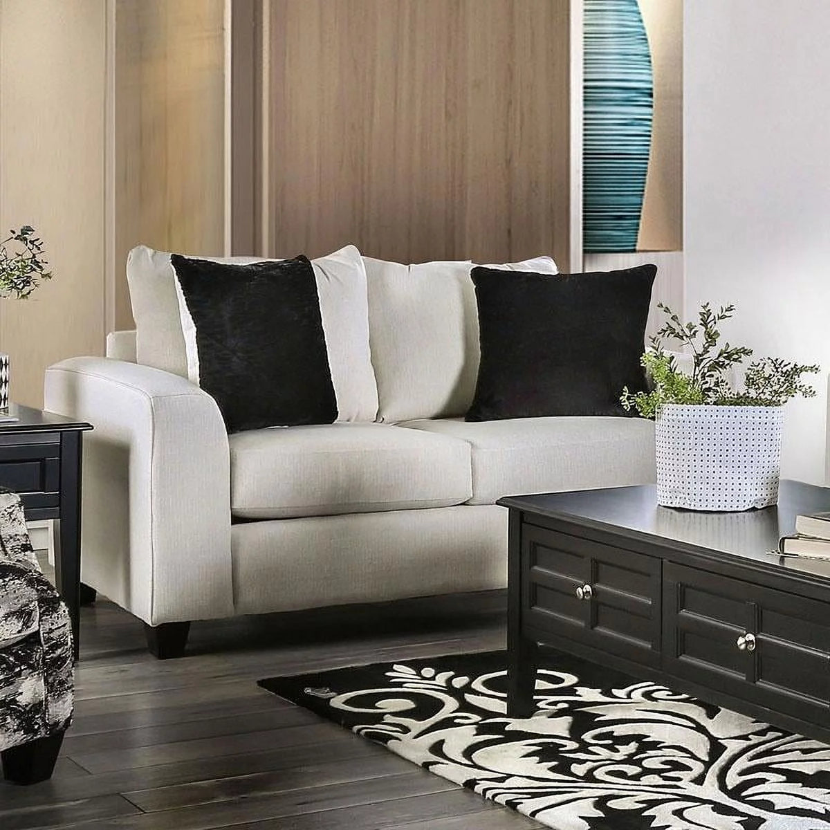 Ivory Fabric Sofa and Loveseat T53963