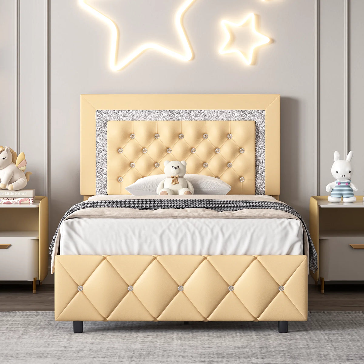 Black Twin Size Upholstered Platform Bed Frame with Headboard G38200