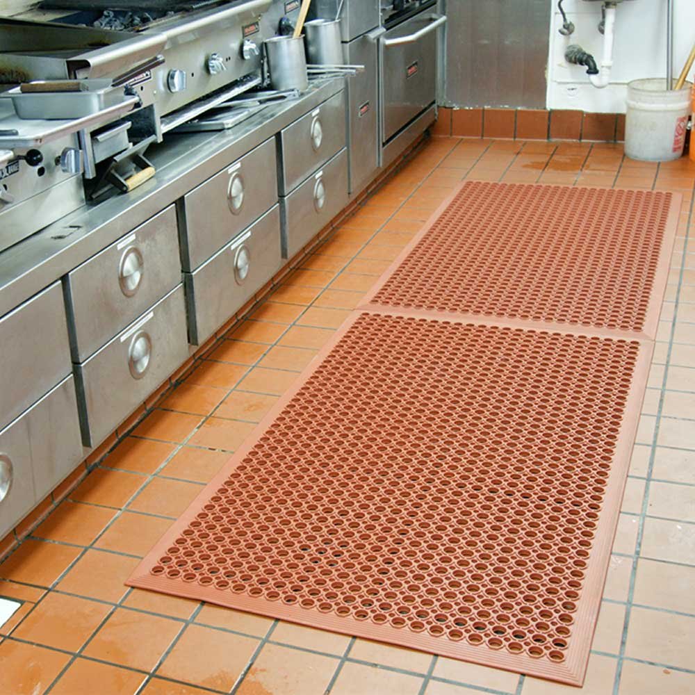 Red Non-Slip Rubber Kitchen Floor Mat, 1/2 x 36 x 60, Pack of 2 N76944