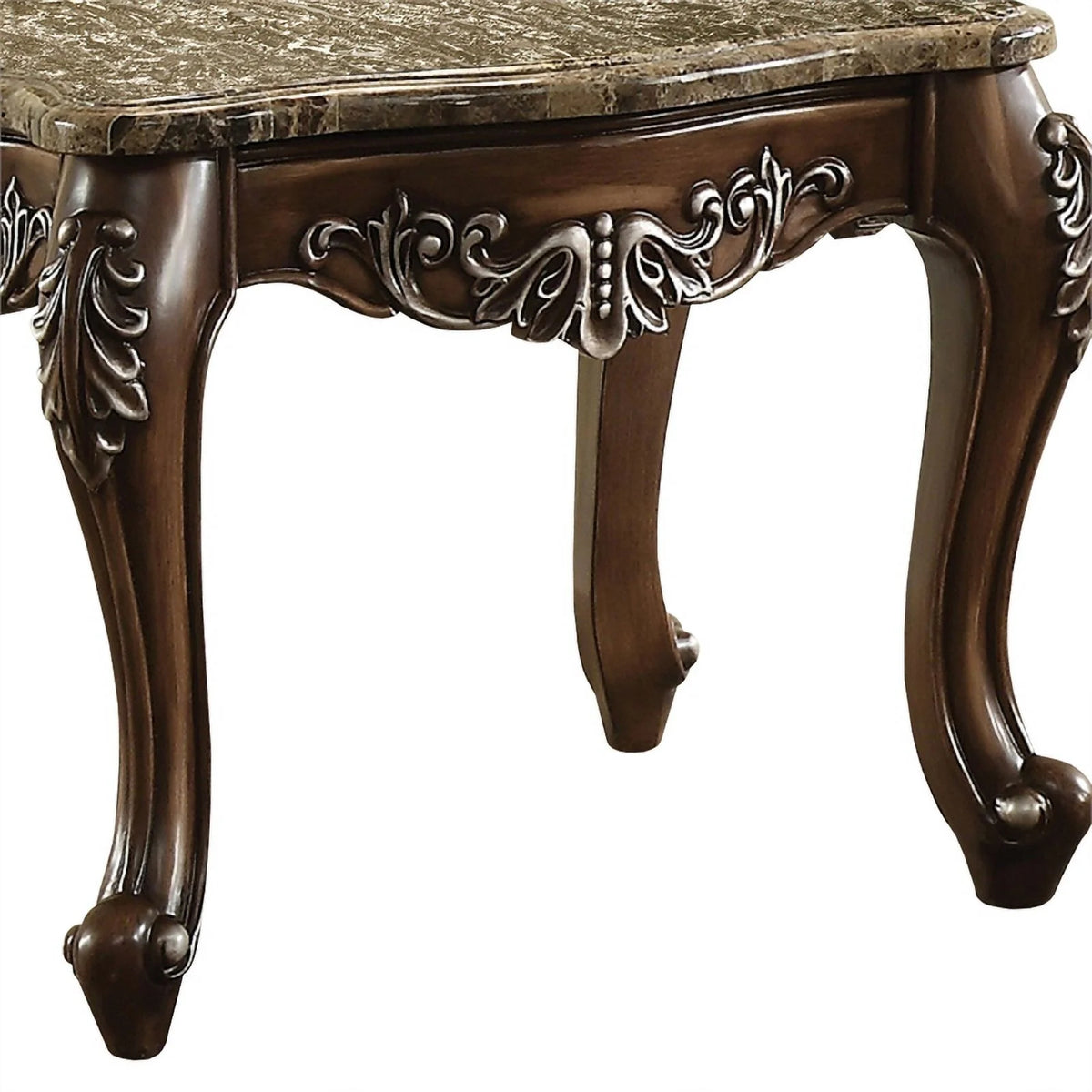 Antique Oak Brown Wooden End Table with Marble Top S4063