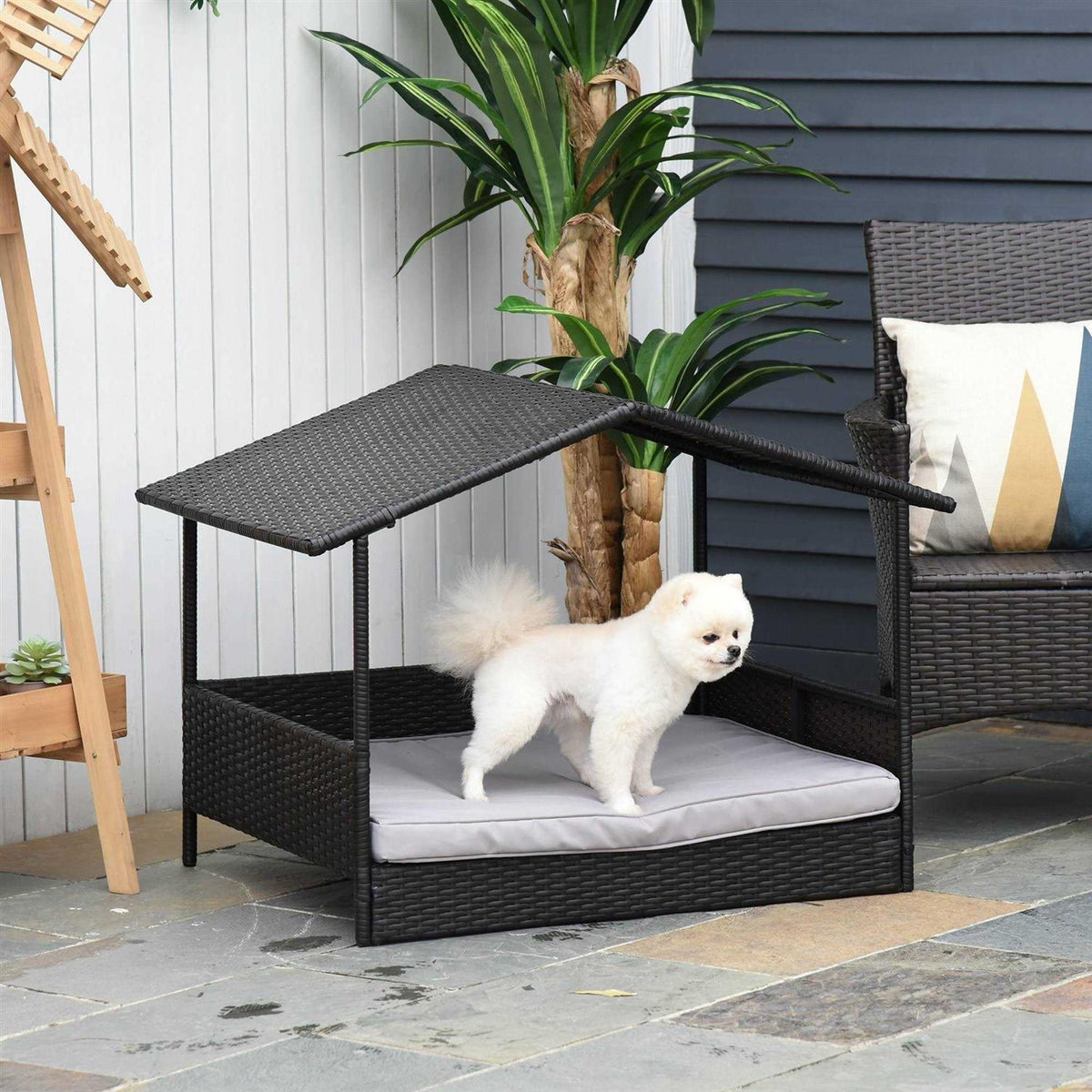 Wicker Elevated Dog House with Removable Cushion H7218