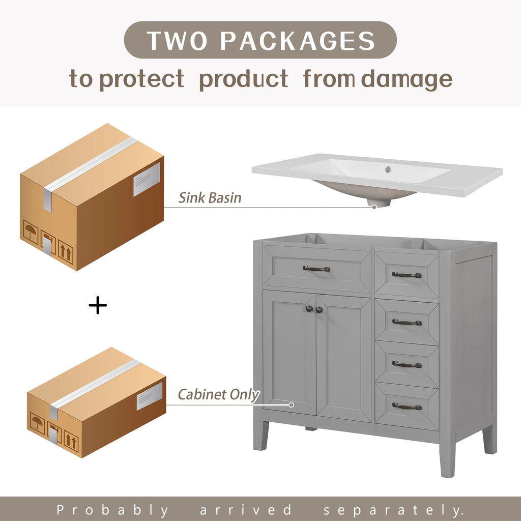 36" Grey Bathroom Vanity with Sink Combo V975