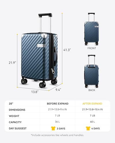 Polycarbonate Expandable Hard Shell Spinner Luggage Charcoal Metallic D2954