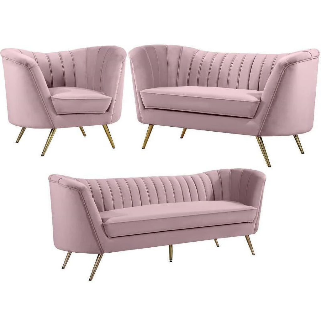 3-Piece Set with Accent Chair Loveseat and Sofa in Pink and Gold Q8132