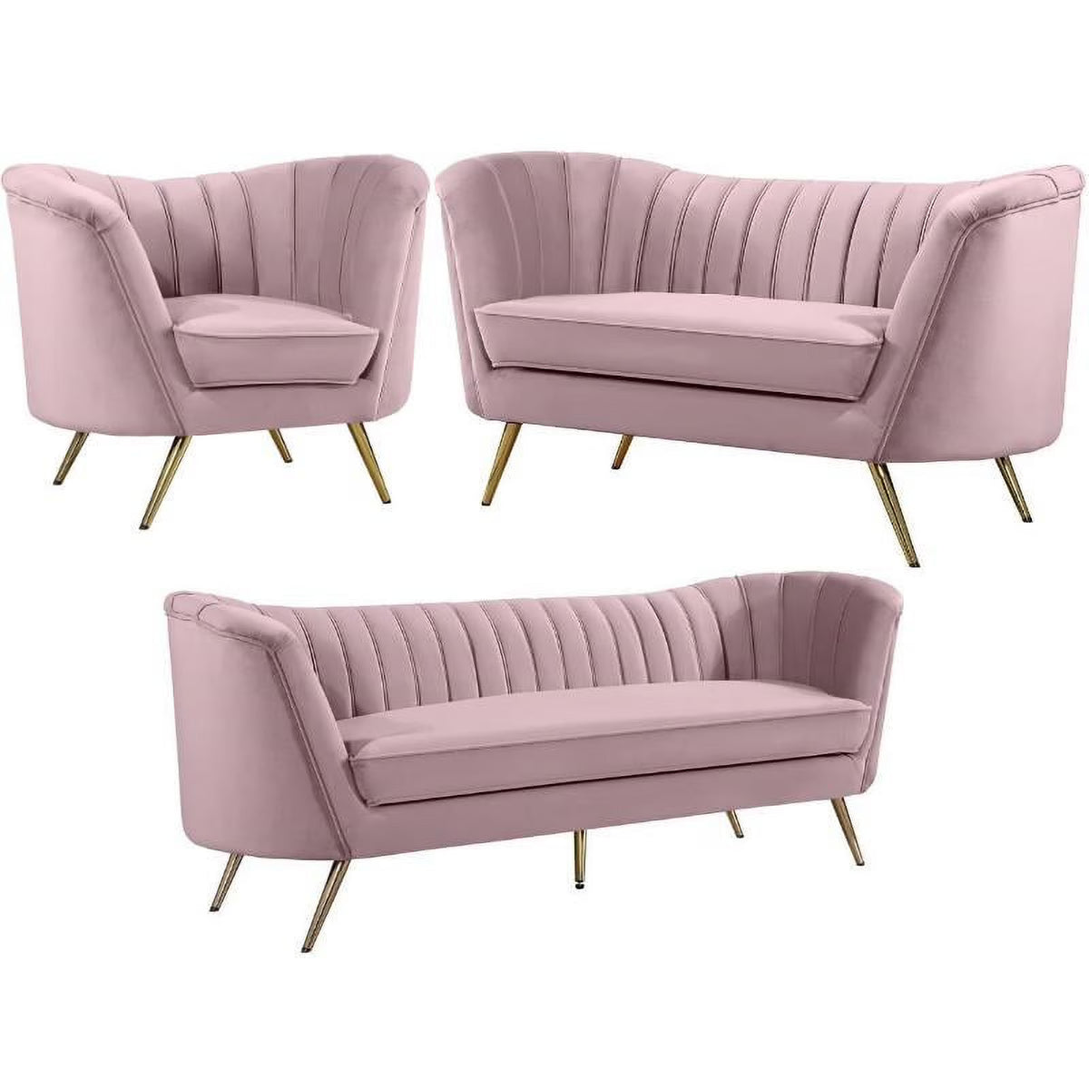 3-Piece Set with Accent Chair Loveseat and Sofa in Pink and Gold Q8132