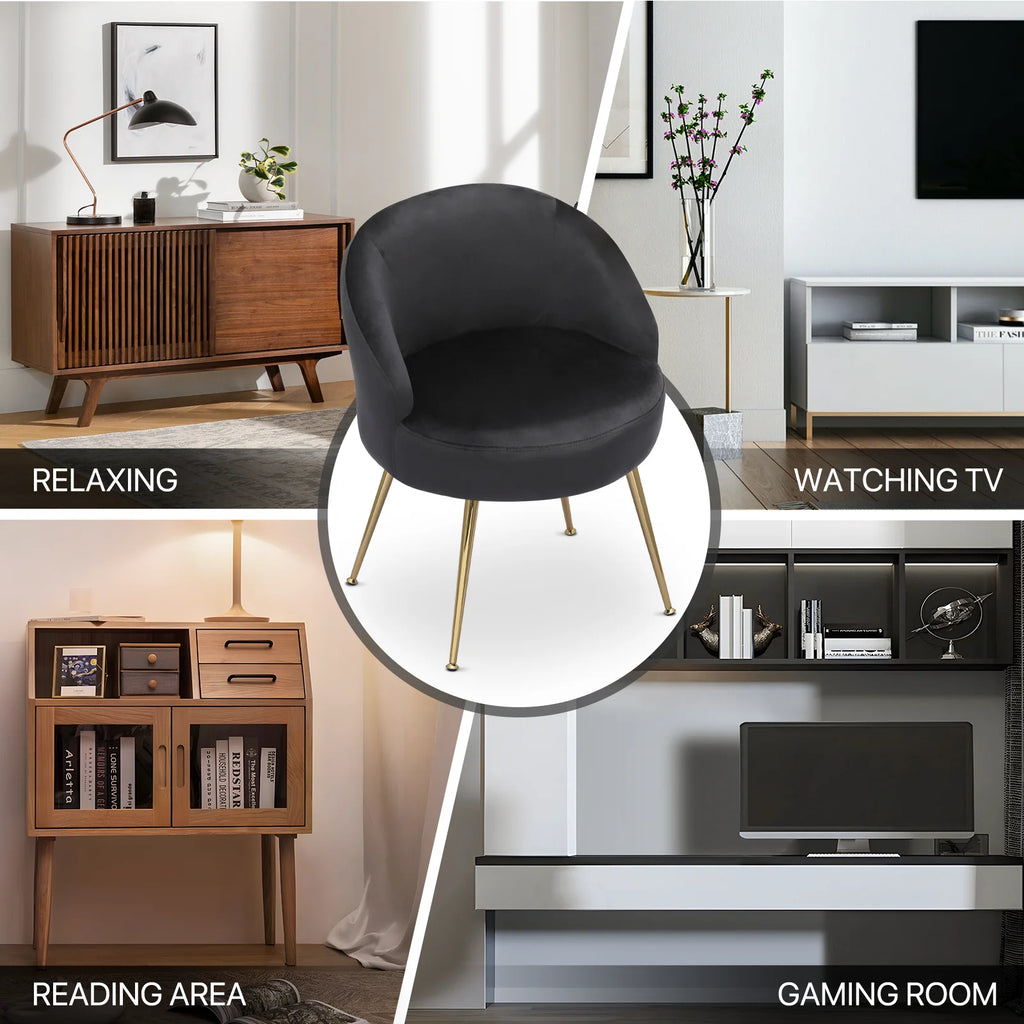 Black Velvet Accent Chair with Golden Metal Legs H9572