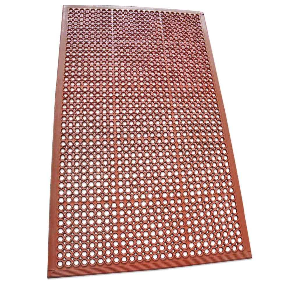 Red Non-Slip Rubber Kitchen Floor Mat, 1/2 x 36 x 60, Pack of 2 N76944