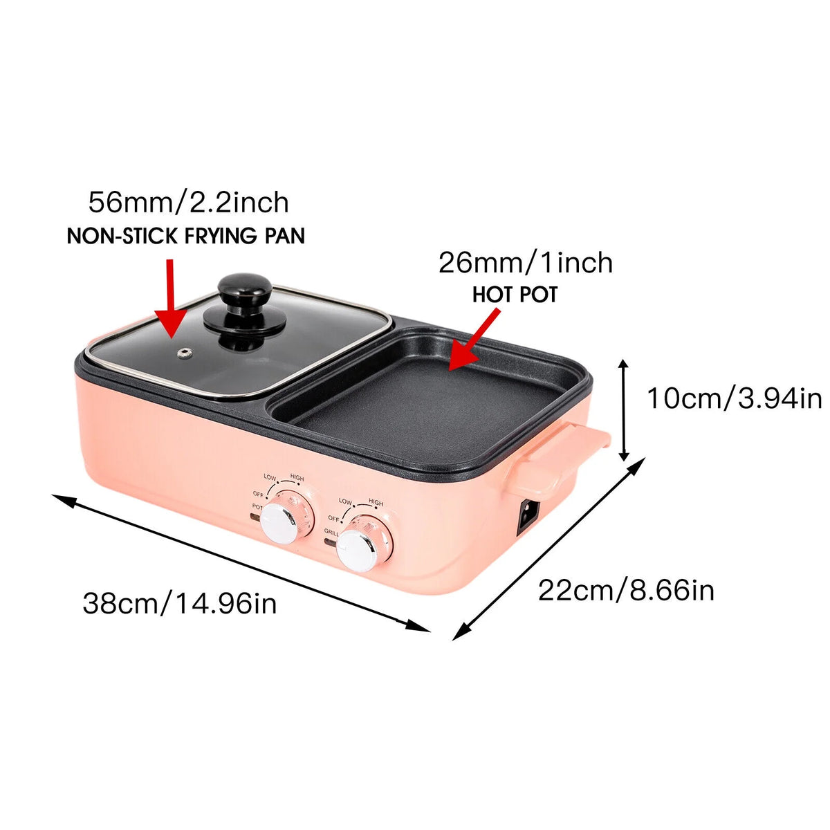 2 in 1 Portable Electric Hot Pot Barbecue Grill Non-Stick Pan H95445