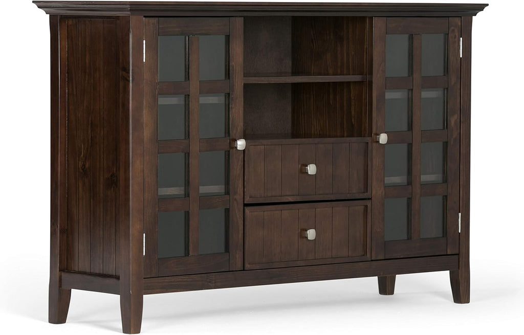 Black Solid Wood TV Media Stand with Storage Shelves and Cabinets J3823