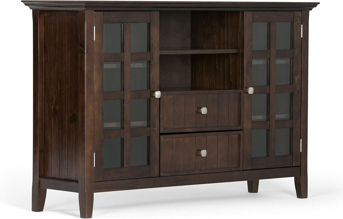 Black Solid Wood TV Media Stand with Storage Shelves and Cabinets J3823