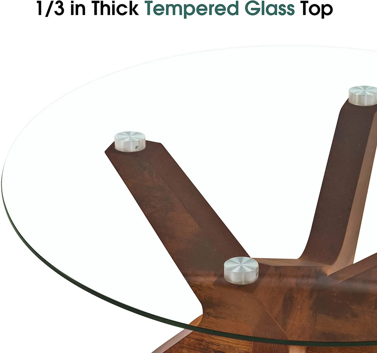 Round Glass Coffee Table with Wood Frame and Tempered Glass Top A510