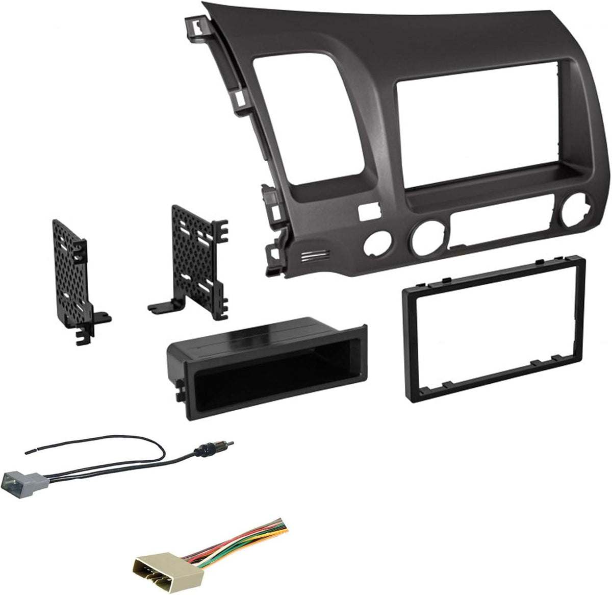 Double DIN Dash Kit for 2006-2011 Honda Civic with Antenna Adapter & Harness, Metallic Taupe, Pack of 2 J9094