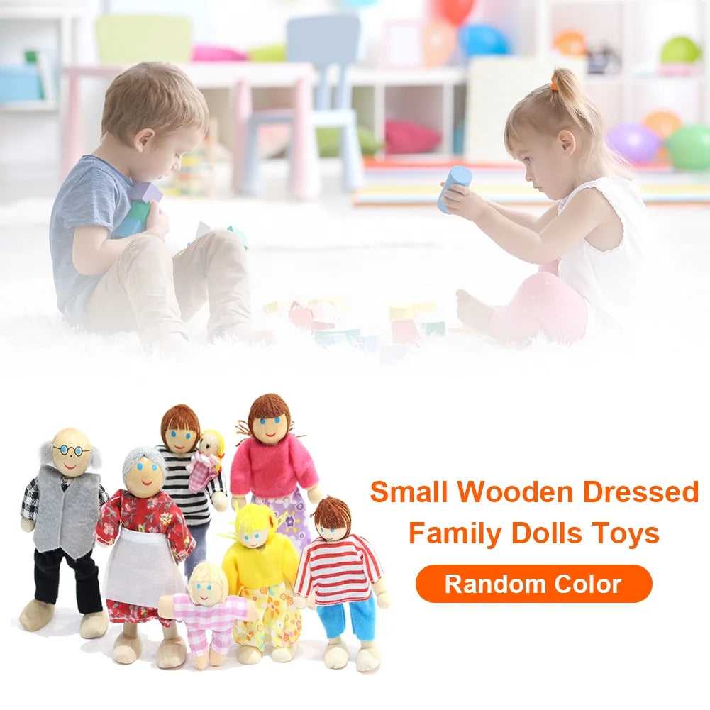 Small Wooden Toys Set Dressed Family Dolls (8) S7835