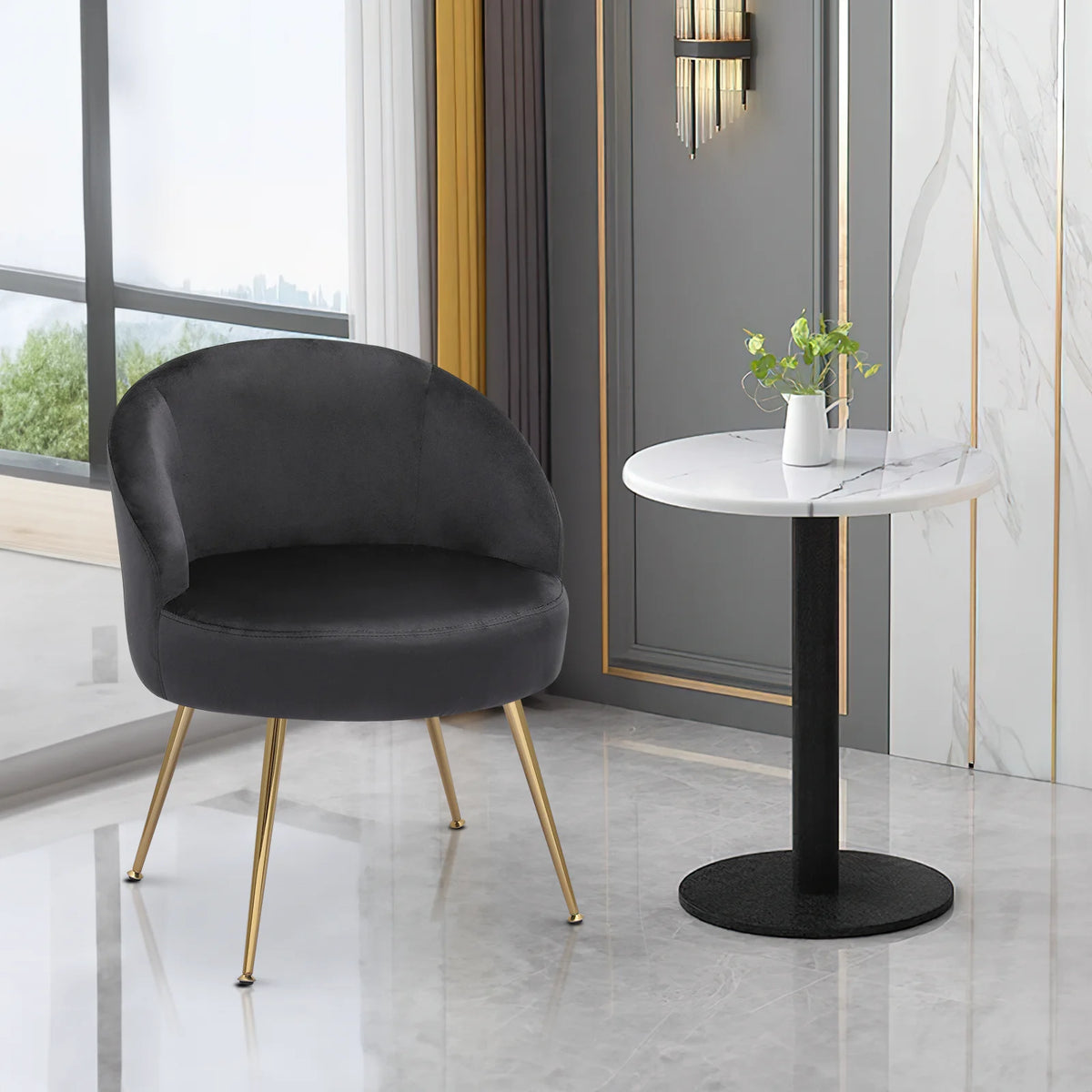 Black Velvet Accent Chair with Golden Metal Legs H9572