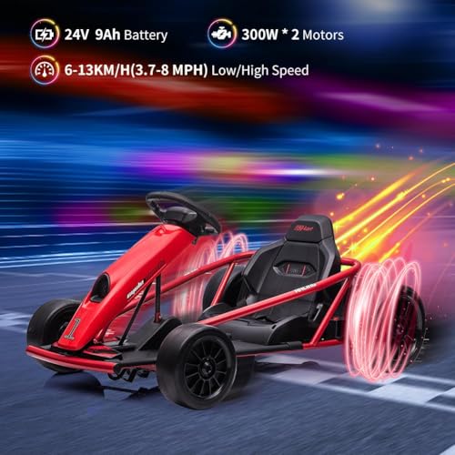 24V 9Ah Battery 300W*2 Motors 8MPH Drifting Go Kart White R135001