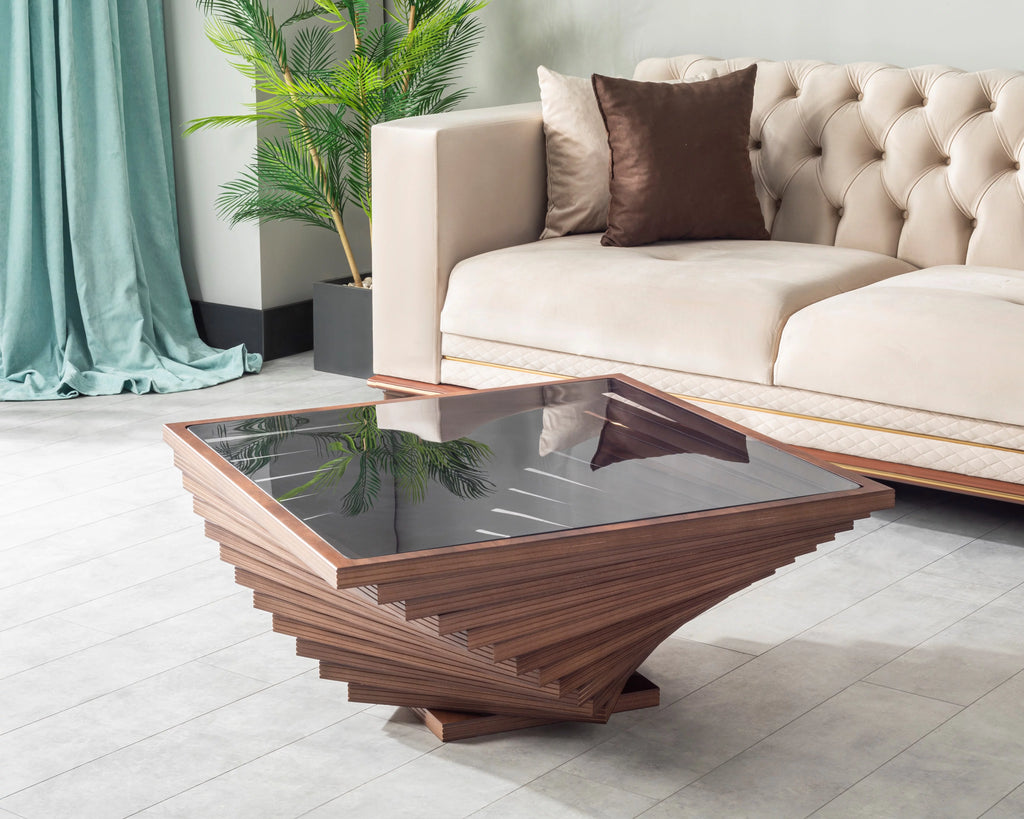 Brown Wooden Coffee Table with Glass T337