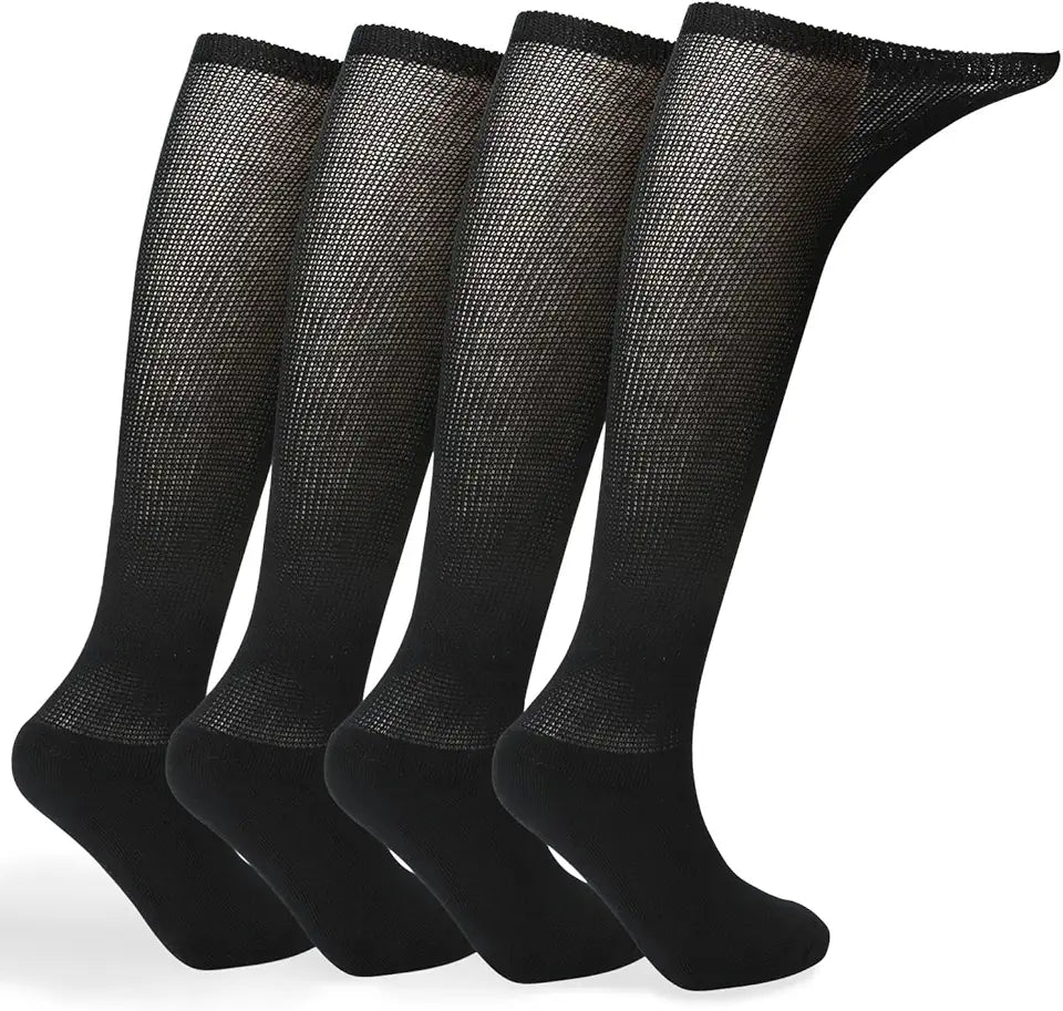 4 Pack Men’s Extra Wide Non-Binding Over The Knee Socks with Cushioned Sole J951629