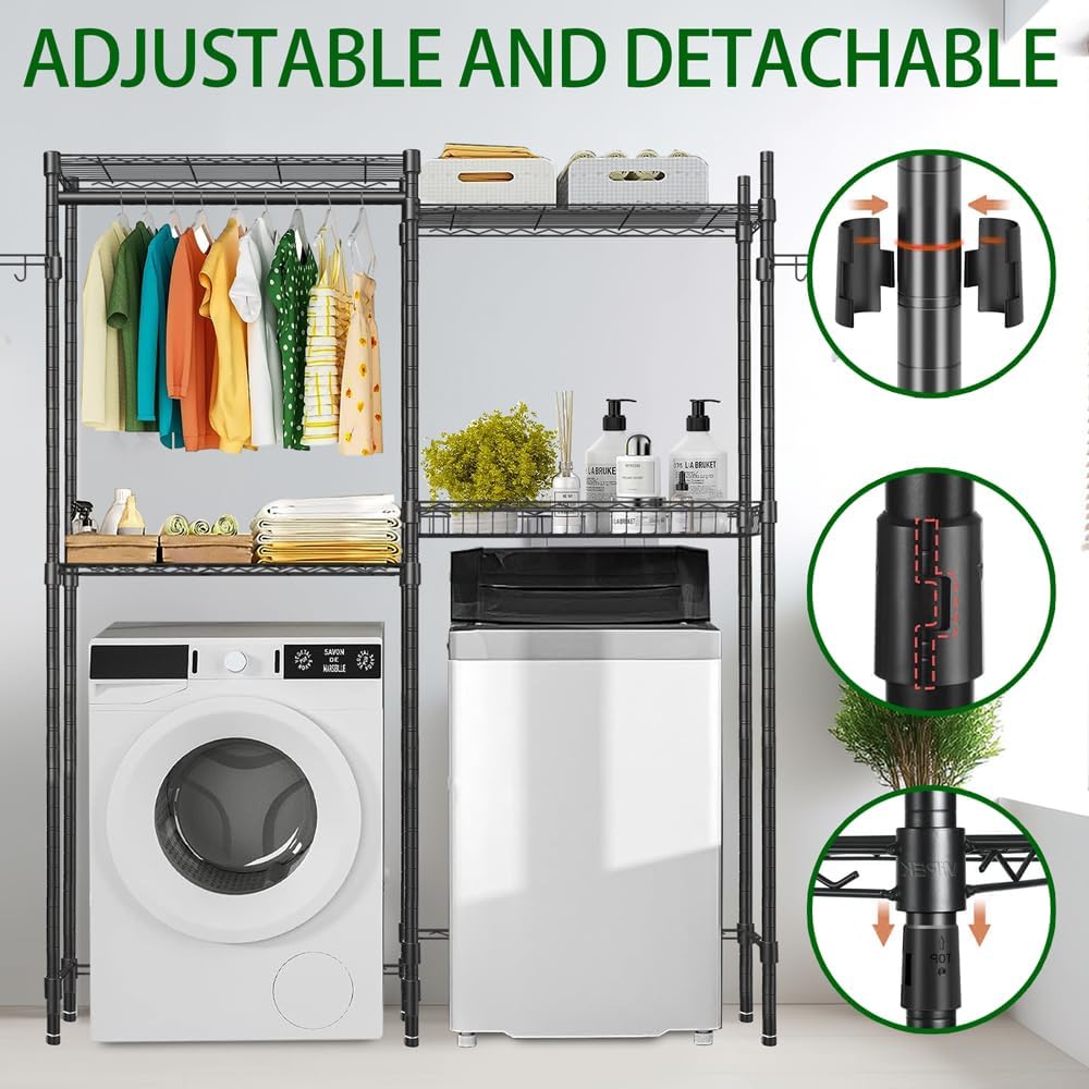 Black 4 Tier Clothes Drying Rack with Adjustable Shelves E32447