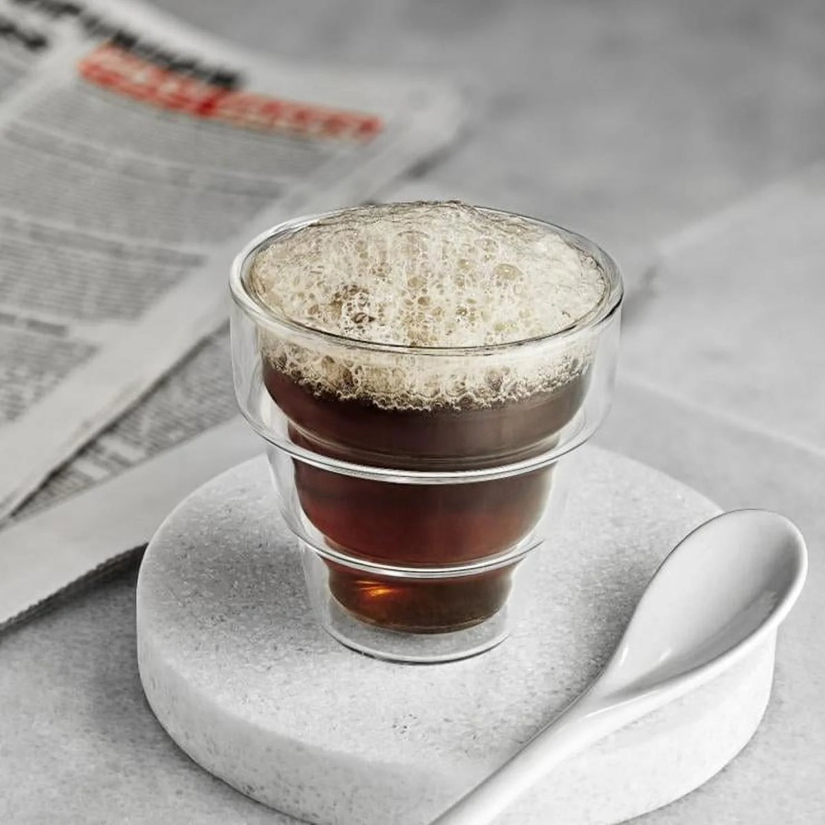 Clear Stackable Glass Espresso Mugs Set of 4 I14096