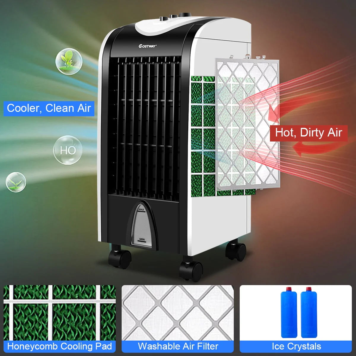 3-in-1 Portable Evaporative Air Cooler Fan Humidifier with Filter M9282