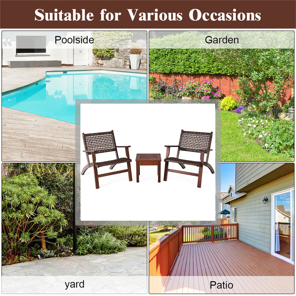 3PCS Patio Rattan Furniture Set Coffee Table G5605