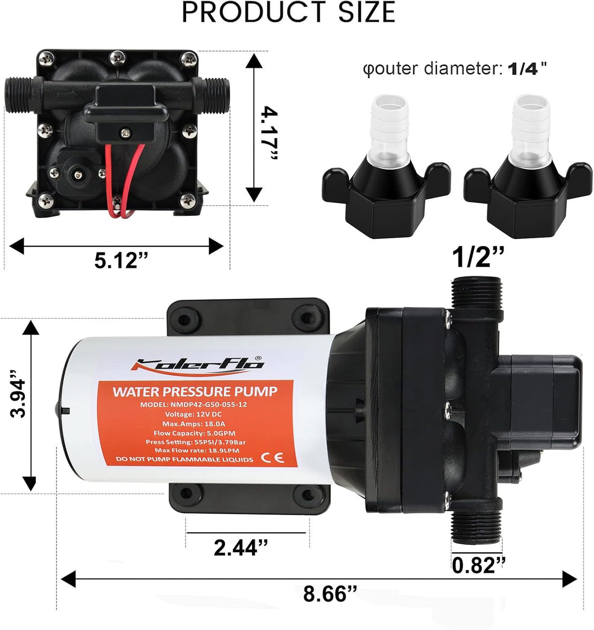 12V 5.0 GPM 55 PSI Self Priming Diaphragm Water Pump C29478
