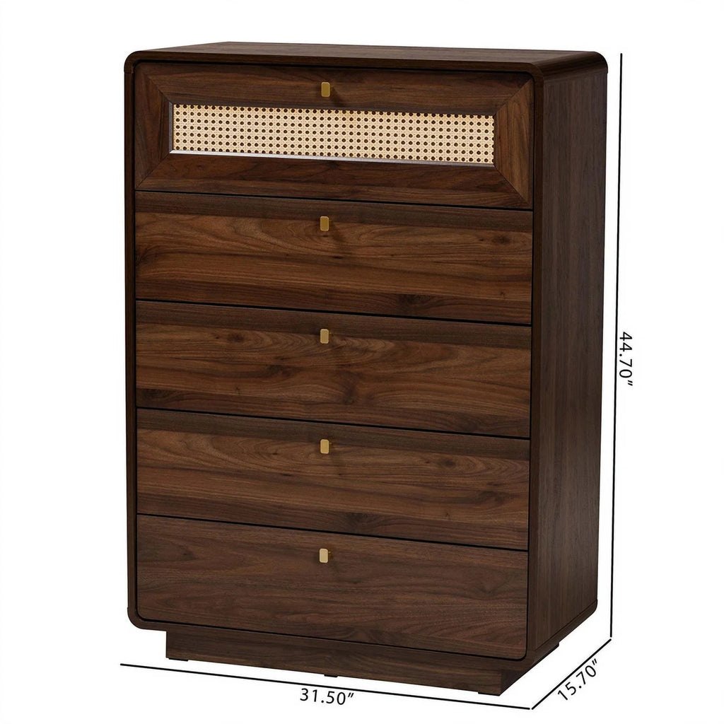 Brown 5-Drawer Wood Chest K546