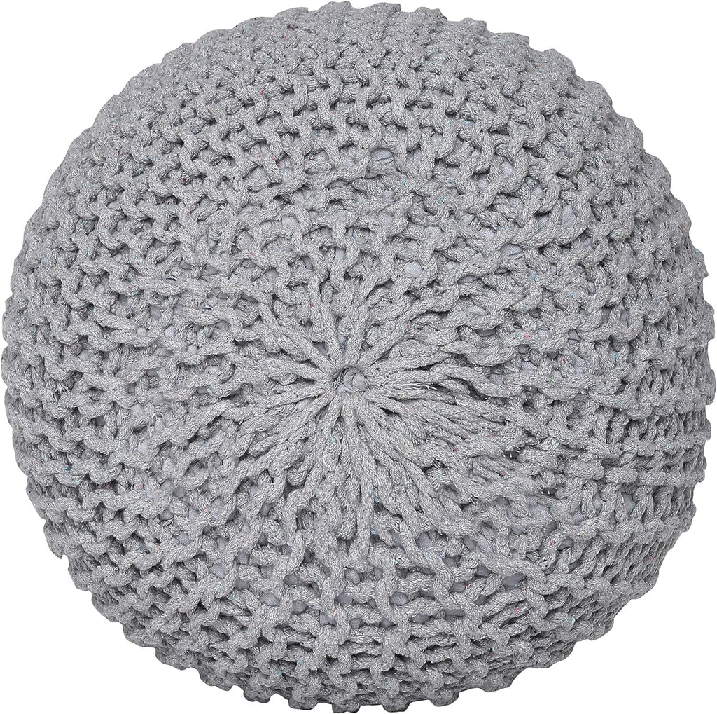 Round Cable Knitted Pouf Ottoman 18”x18”x14” Gray G267