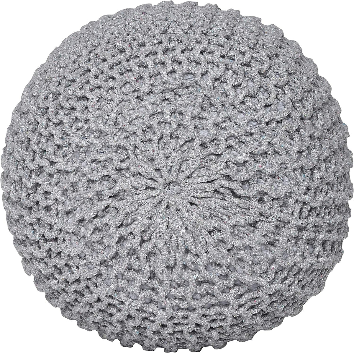 Round Cable Knitted Pouf Ottoman 18”x18”x14” Gray G267