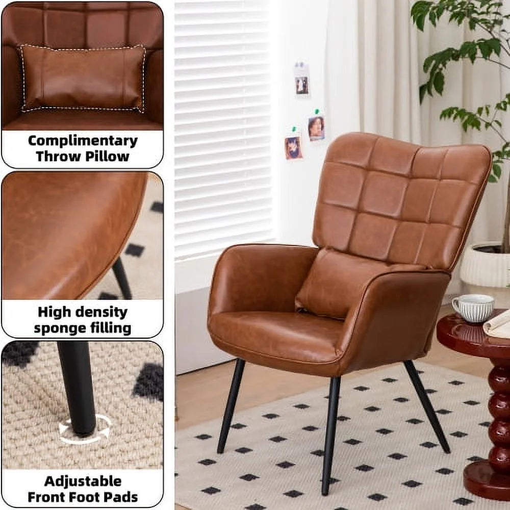 Bonded Leather High Back Accent Chair with Metal Legs A554