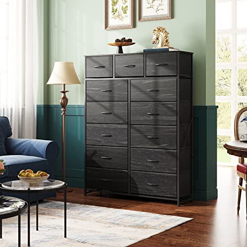 Tall 13 Drawer Fabric Dresser with Wood Top O2271