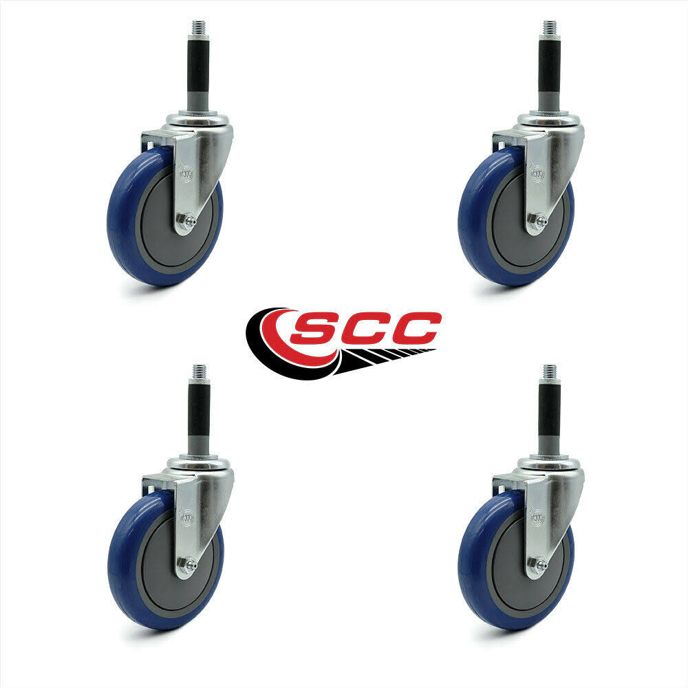Blue Polyurethane Swivel Casters with Expanding Stem, Set of 4 L362863