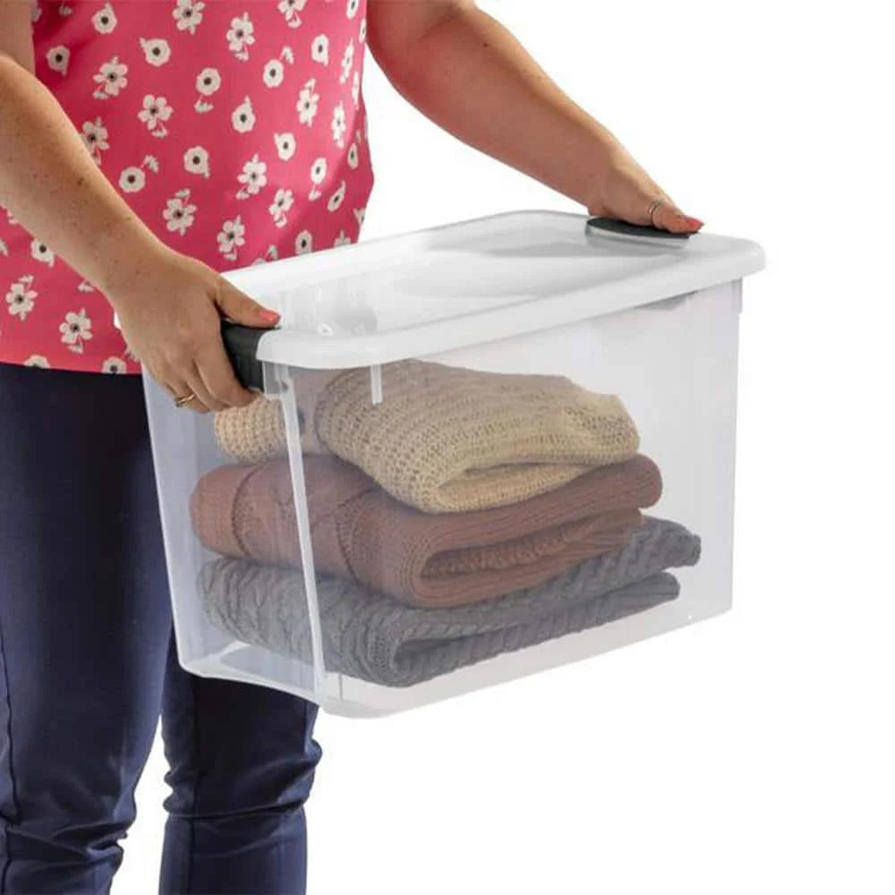 30 Qt. Storage Box with White Lid and Clear Base 12-Pack N4882