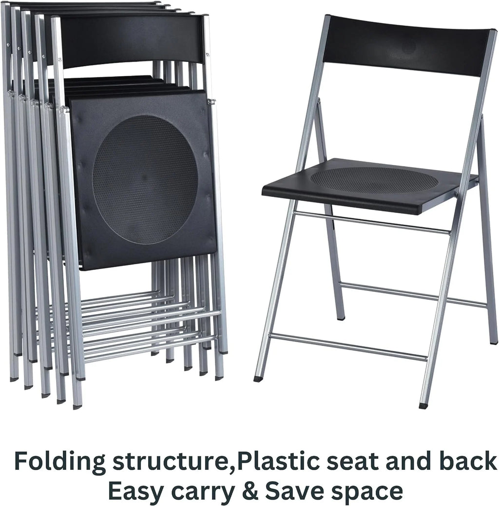 Black Set Of 6 Folding Chair Plastic Seat Steel Frame W4749