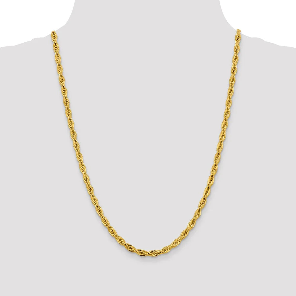14kt Yellow Gold 4.75mm Rope Chain 24 inch Lobster Clasp E545