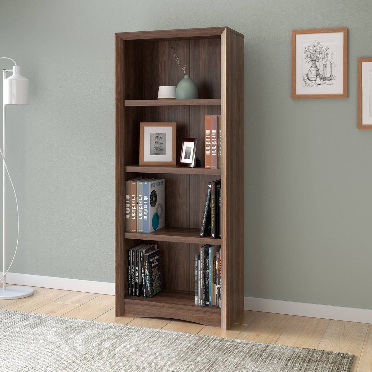 Brown Tall Adjustable Bookcase with Faux Woodgrain Finish M958689