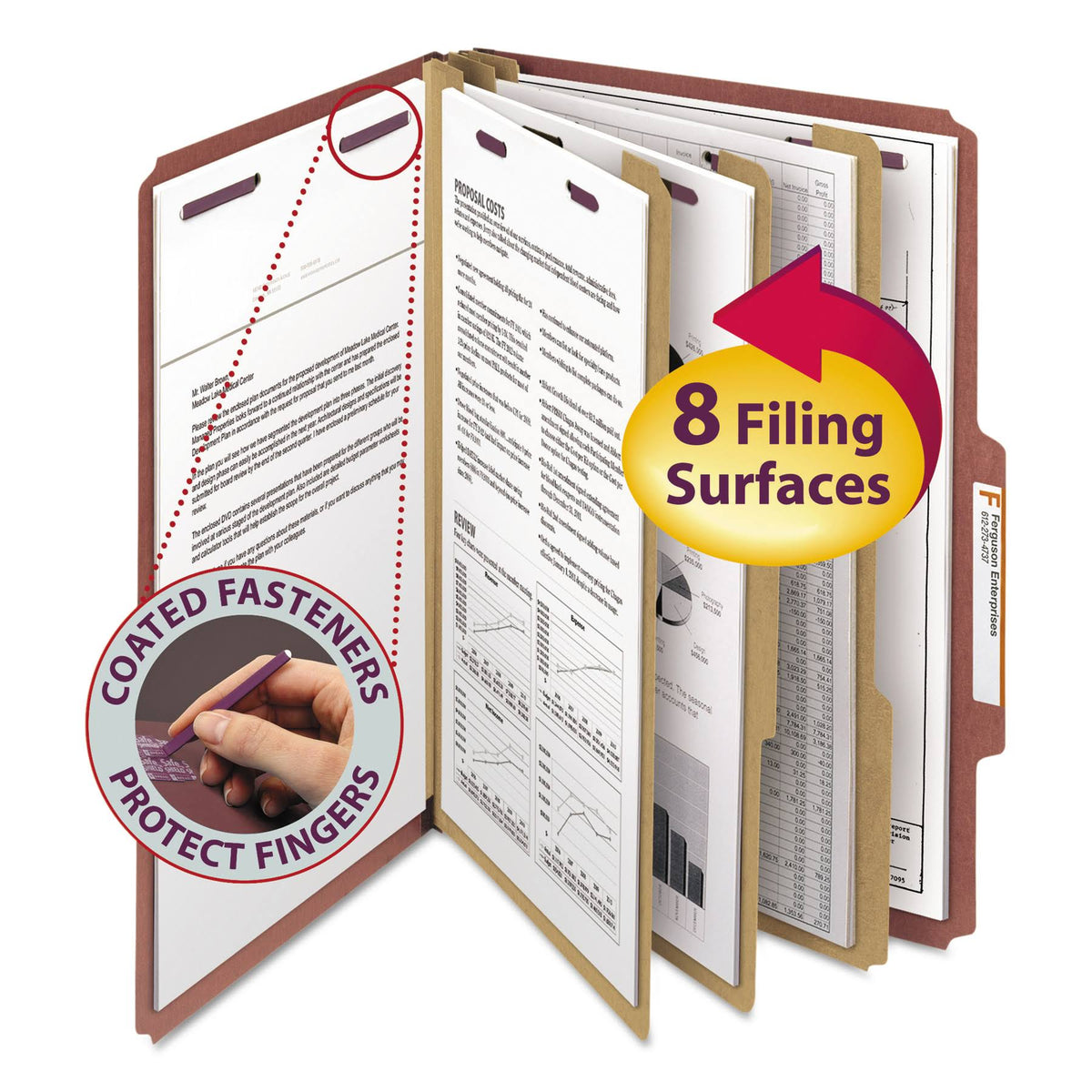 Red Legal Eight-Section Pressboard Classification Folders 10/Box N4976