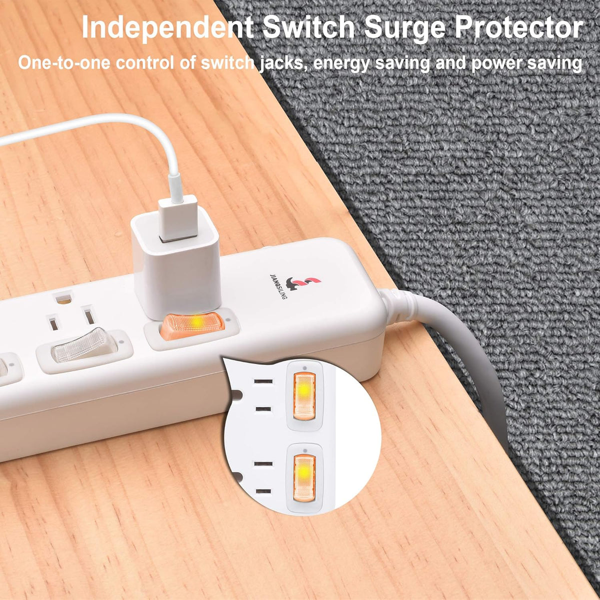 4 Outlets Surge Protector Power Strip 6 ft Cord T28794