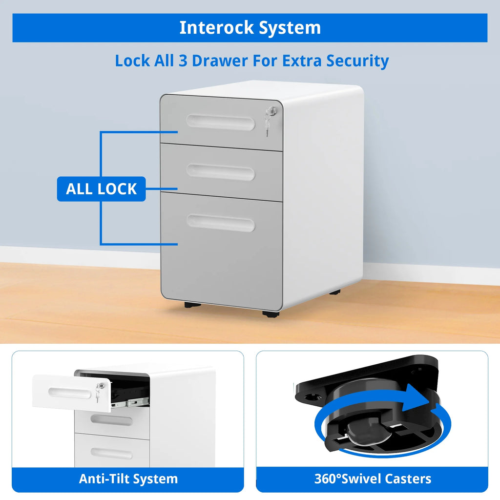 3 Drawer Lockable Metal File Cabinet V673