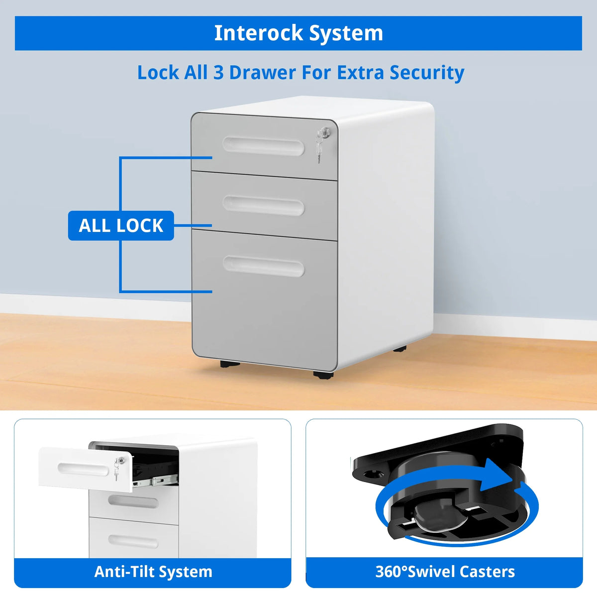 3 Drawer Lockable Metal File Cabinet V673