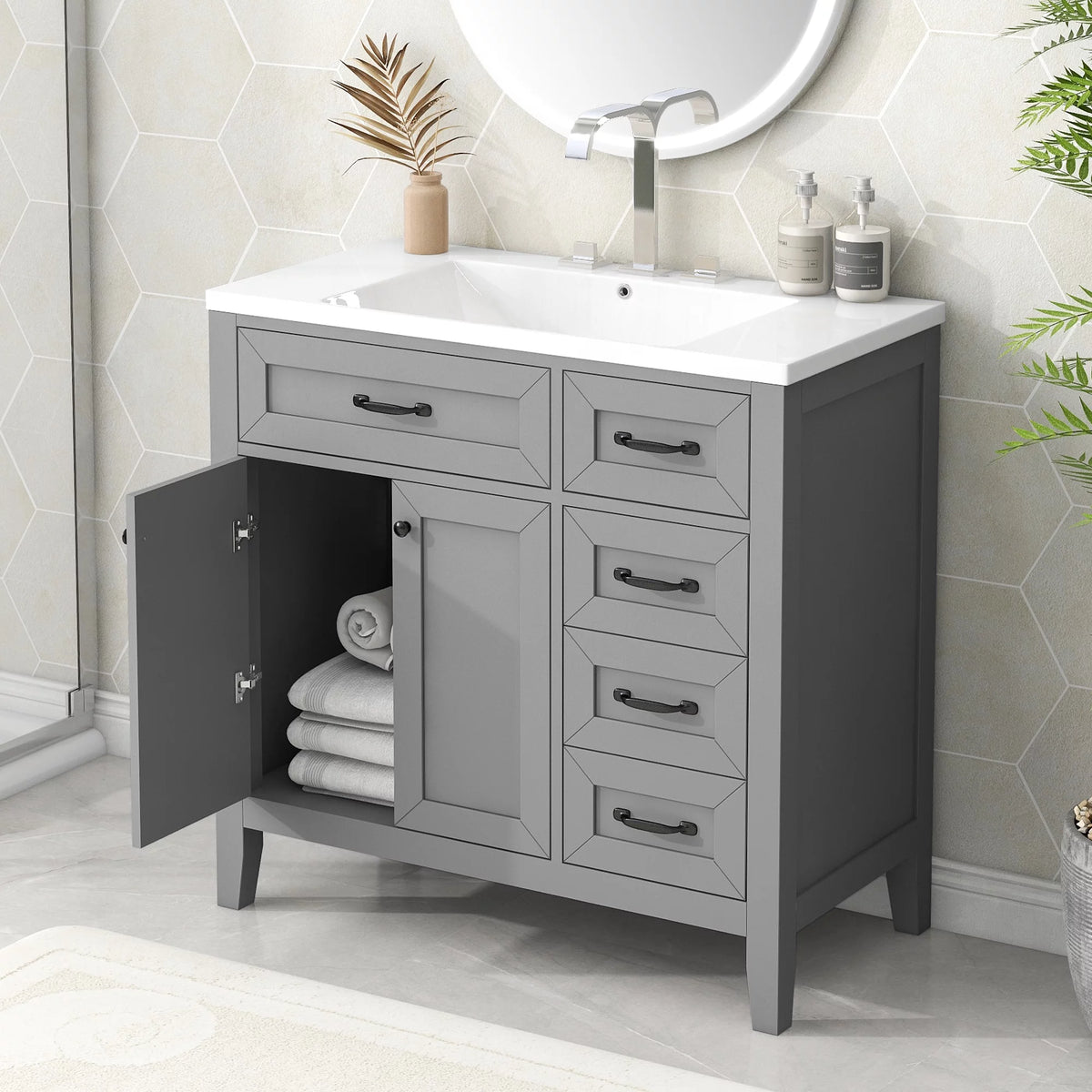 36" Grey Bathroom Vanity with Sink Combo V975