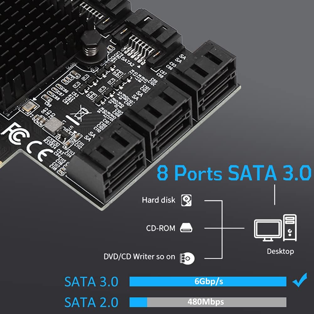 8 Ports PCI-E to SATA 3.0 Expansion Card with Driver Disc U93797