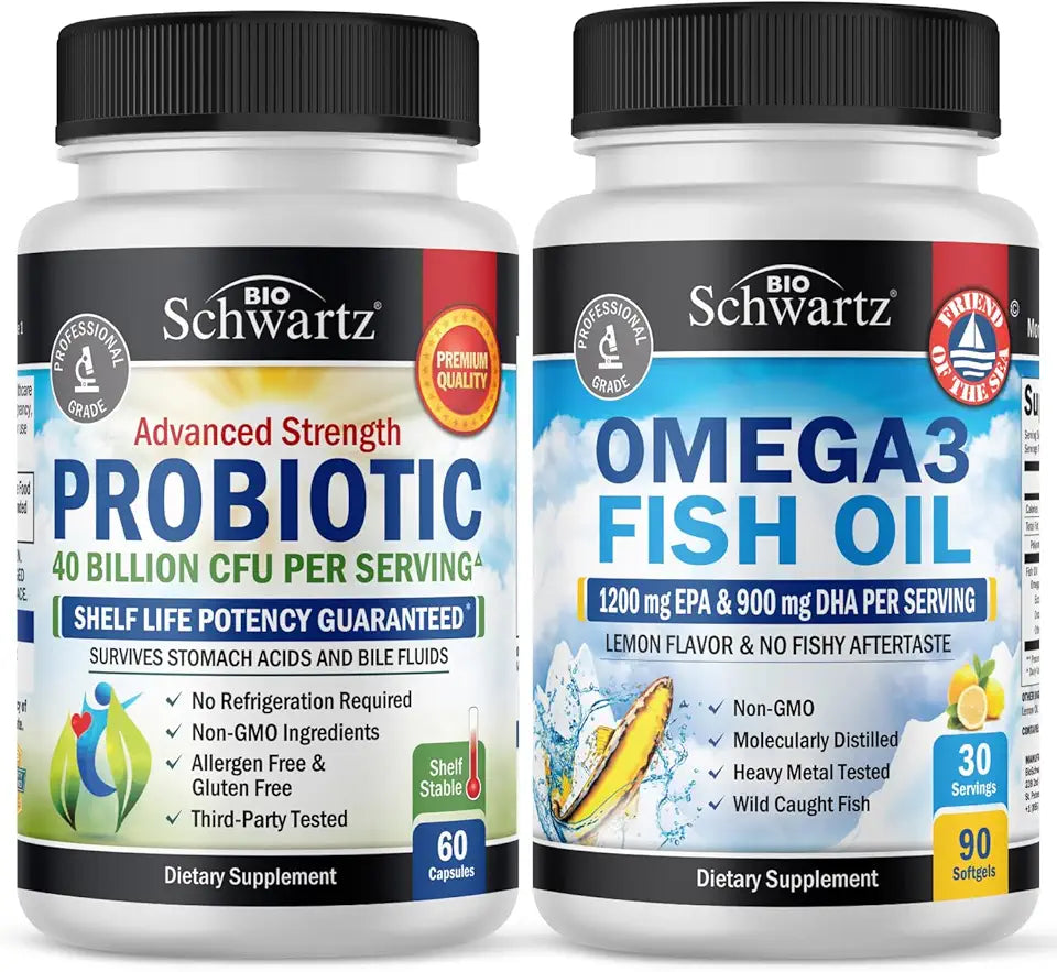 Omega 3 Fish Oil Softgels Plus 40 Billion CFU Probiotic Supplement Y7433