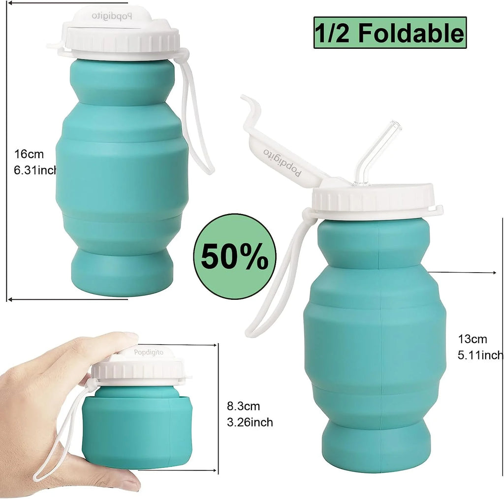 Collapsible Silicone Water Bottle 320ml with Straw E71406