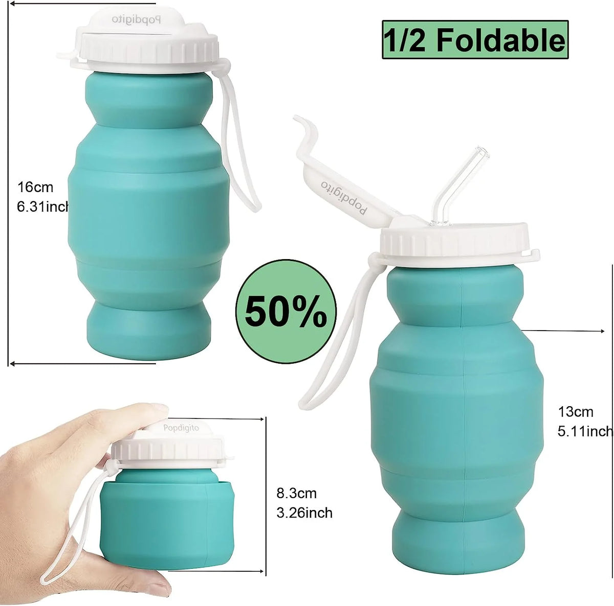 Collapsible Silicone Water Bottle 320ml with Straw E71406