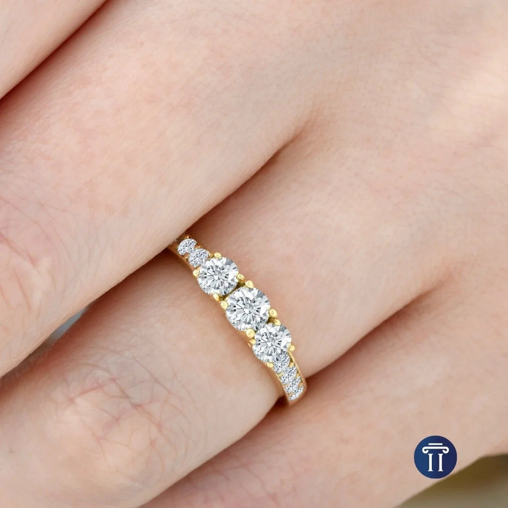 1 Ct 3-Stone Diamond Engagement Ring 10K Yellow Gold X12113