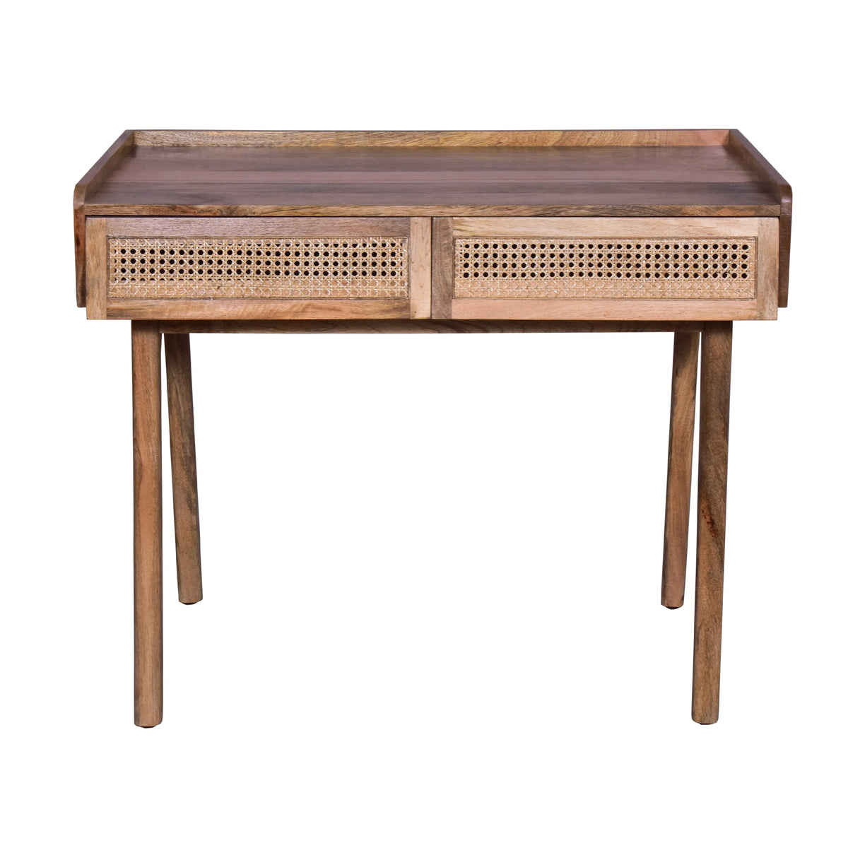 39 Inch Mango Wood Writing Desk with 2 Rattan Drawers A319